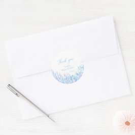 Blue Script Elegant Botanical Baby Shower Gefallen Runder Aufkleber