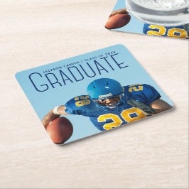Blue Script Graduate Foto Custom Graduate Party Rechteckiger Pappuntersetzer