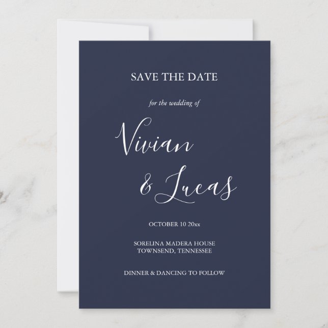 Blue Script Hochzeit speichern das Datum Save The Date (Vorderseite)