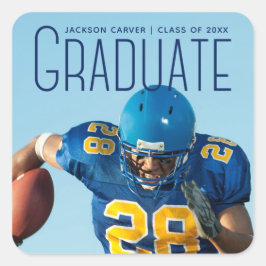Blue Script Overlay Foto Football Player Quadratischer Aufkleber