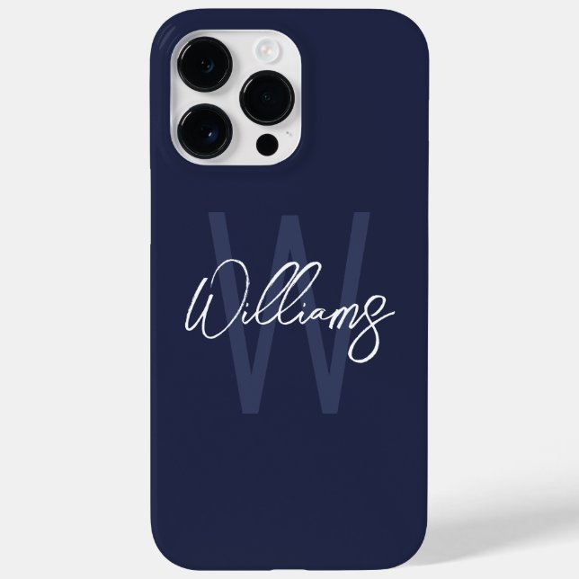 Blue Script Personalisiert Monogram und Name Case-Mate iPhone 14 Pro Max Hülle (Rückseite)