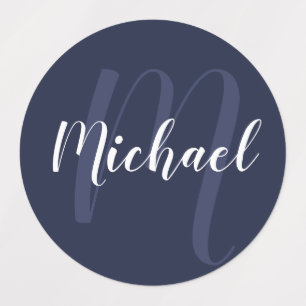 Blue Script Personalisiert Monogram und Name Etiketten