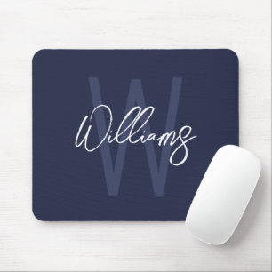 Blue Script Personalisiert Monogram und Name Mousepad