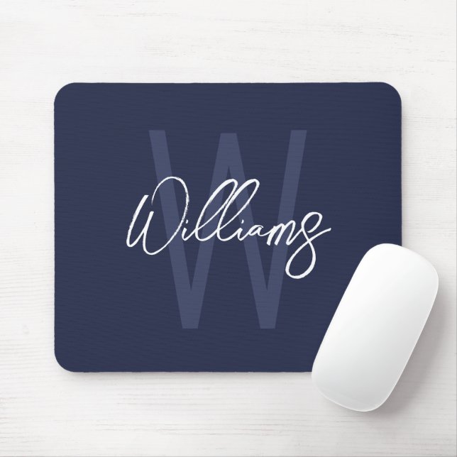 Blue Script Personalisiert Monogram und Name Mousepad (Mit Mouse)