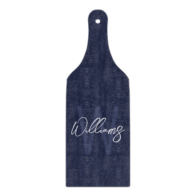 Blue Script Personalisiert Monogram und Name Schneidebrett (Vorderseite)