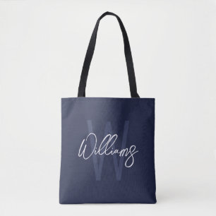 Blue Script Personalisiert Monogram und Name Tasche