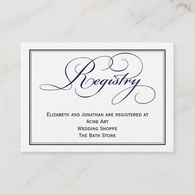 Blue Script-Registrierungskarte für Hochzeitsskrip Begleitkarte (Vorderseite)