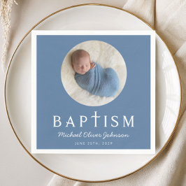Blue Script Religious Cross Baptism Foto Serviette