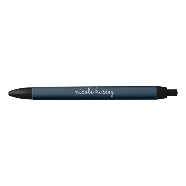 Blue Script | Stilvolle Monogram Modern Kugelschreiber (Vorderseite)