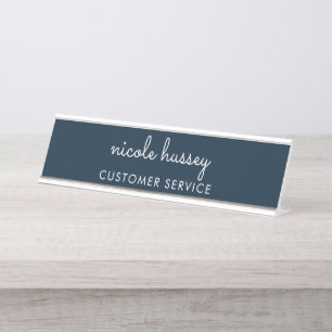 Blue Script   Stilvolle Monogram Modern Schreibtischnamensplakette