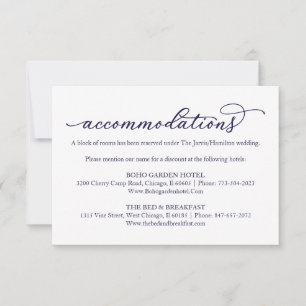 Blue Script Wedding Hotel Accommodation Card RSVP Karte