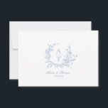 Blue Script Wildblume Monogram Details Card Einladung<br><div class="desc">Wildblume Wappen staubige blaue Details Karte.</div>