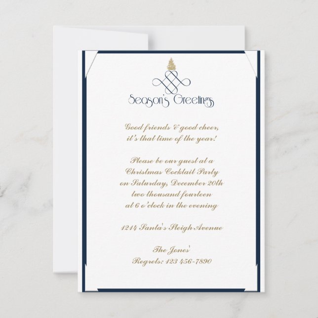 Blue Scroll mit Small Gold Weihnachtsbaum Einladung (Vorderseite)