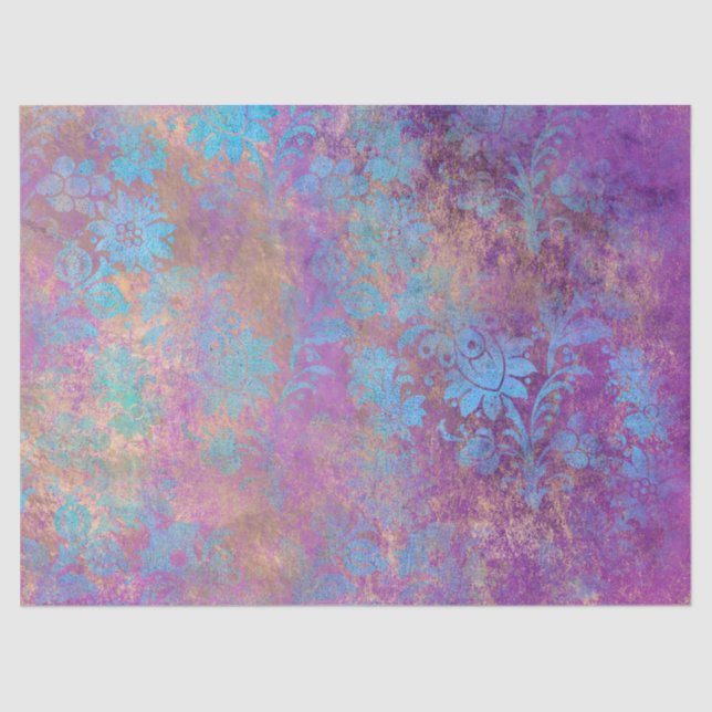 Blue Scroll Work Blume auf Lila Decoupage Seidenpapier (Vorderseite)