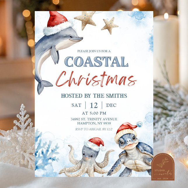 Blue Sea Animal Coastal Christmas Einladung (Von Creator hochgeladen)