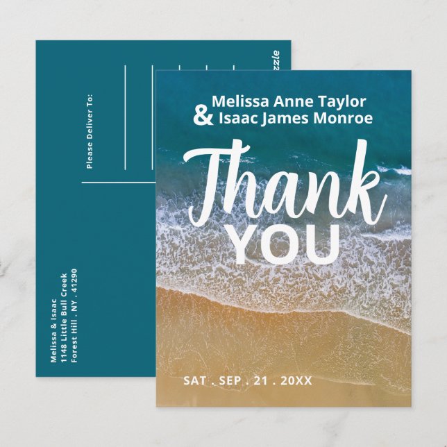 Blue Sea Beach Hochzeit Vielen Dank Postkarte (Vorne/Hinten)
