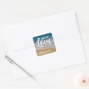 Blue Sea Beach Wedding Gefallen Quadratischer Aufkleber