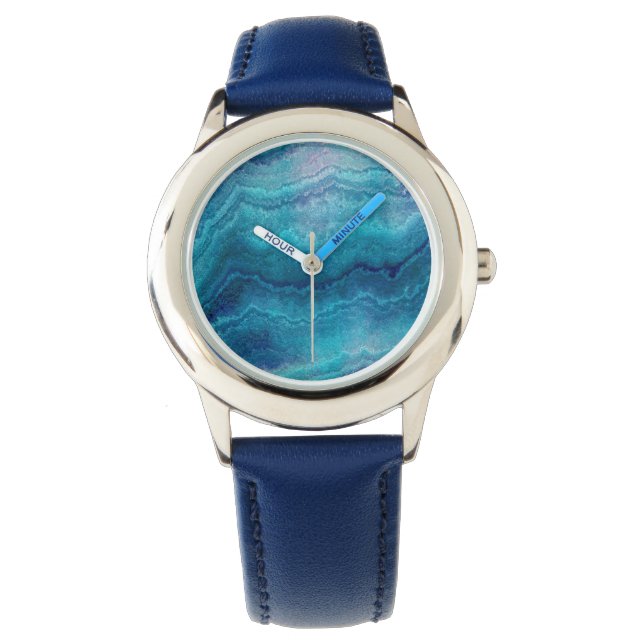Blue Sea Green Agate Texture Armbanduhr (Vorderseite)