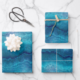 Blue Sea Green Agate Texture Geschenkpapier Set