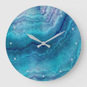 Blue Sea Green Agate Texture Große Wanduhr