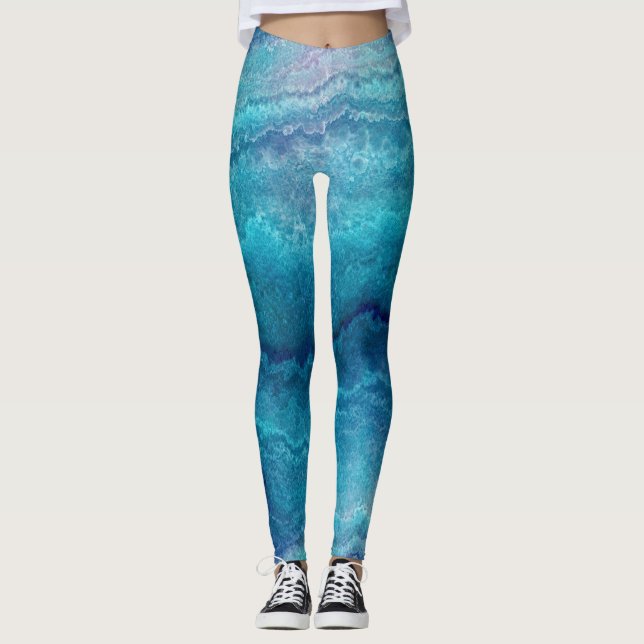 Blue Sea Green Agate Texture Leggings (Vorderseite)