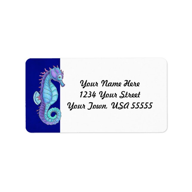 Blue Sea Horse Address Labels Adressaufkleber (Vorne)