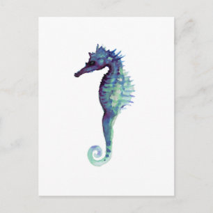 Blue sea horse design nautical oceanic seahorses postkarte