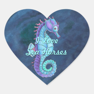 Blue Sea Horse Heart Stickers