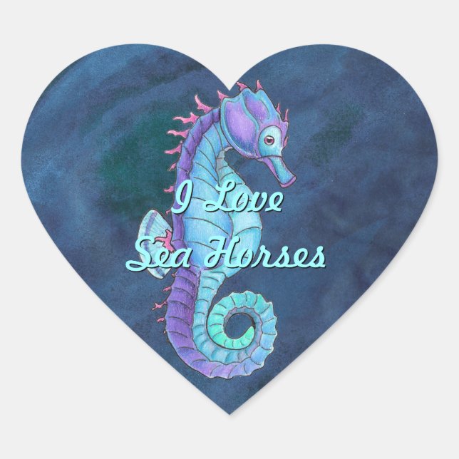 Blue Sea Horse Heart Stickers (Vorderseite)