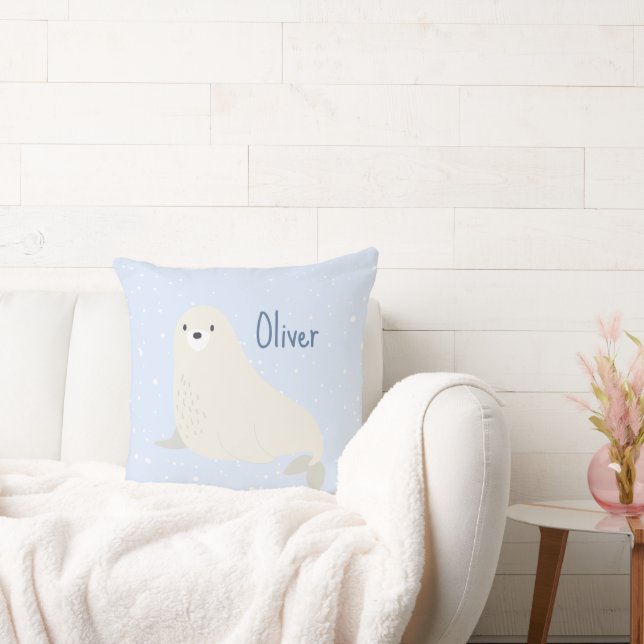 Blue Sea Lion Arctic Animal Kinderzimmer Monogram  Kissen (Liege)