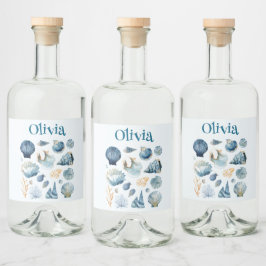 Blue Sea Shells Liquor Label | Custom Name Alkoholflaschenetikett
