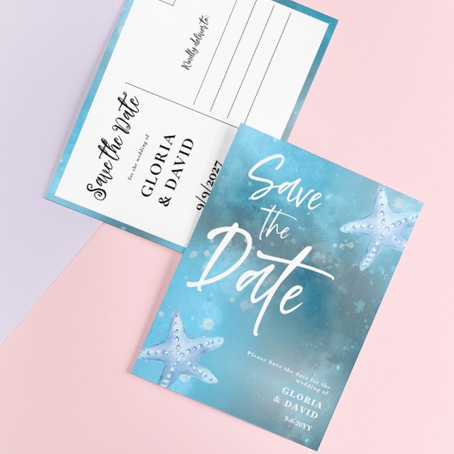 Blue Sea Summer Save the Date Postkarte (Von Creator hochgeladen)