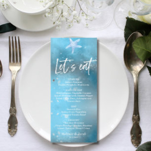 Blue Sea Summer Wedding Flat Menu Card Menükarte