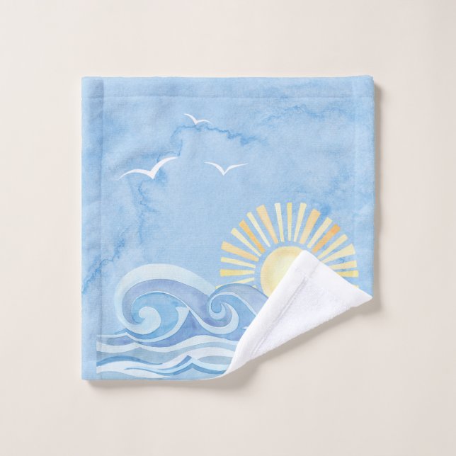 Blue Sea Sun Waves Badetuch Badhandtuch Set (Waschlappen)