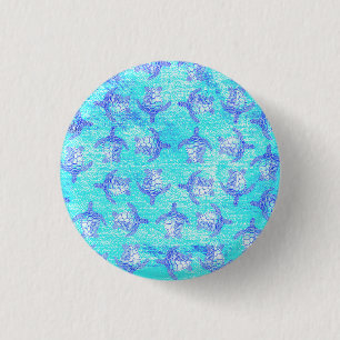 Blue Sea Turtle Print Button