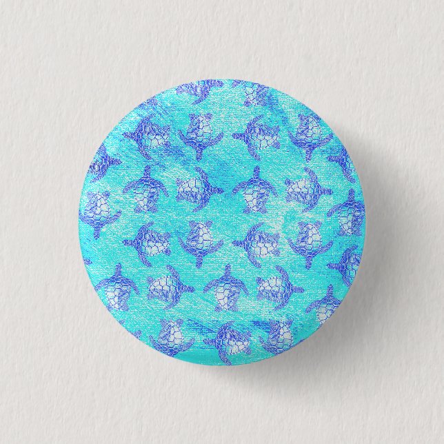 Blue Sea Turtle Print Button (Vorderseite)