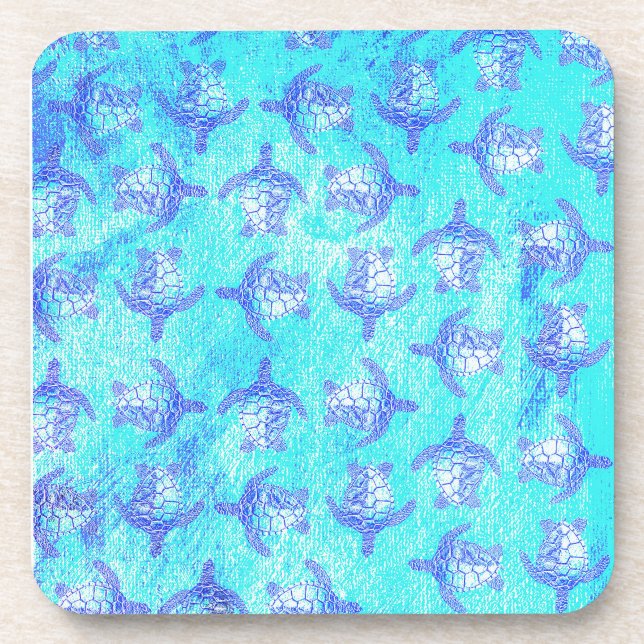 Blue Sea Turtle Print Getränkeuntersetzer (Vorderseite)