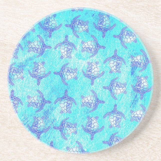 Blue Sea Turtle Print Getränkeuntersetzer (Vorne)