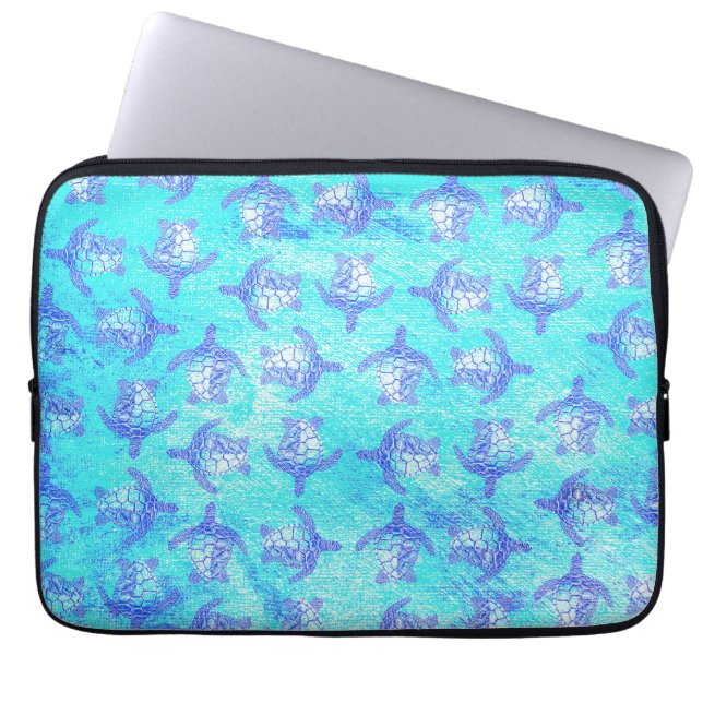 Blue Sea Turtle Print Laptopschutzhülle (Vorderseite)