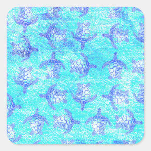 Blue Sea Turtle Print Quadratischer Aufkleber