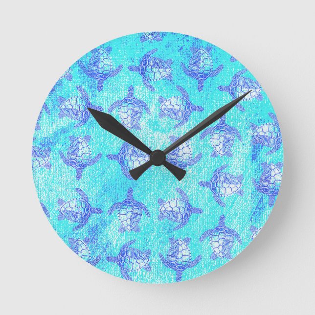 Blue Sea Turtle Print Runde Wanduhr (Vorderseite)