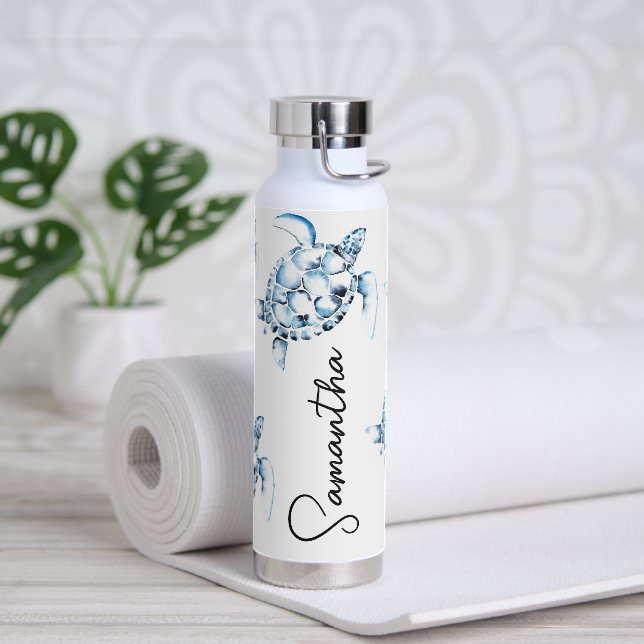 Blue Sea Turtle Themed Reusable Water Bottles Trinkflasche (Yoga)