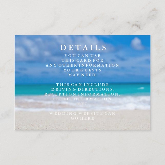 Blue Sea Waves und Sand Beach Hochzeiten Begleitkarte (Vorderseite)