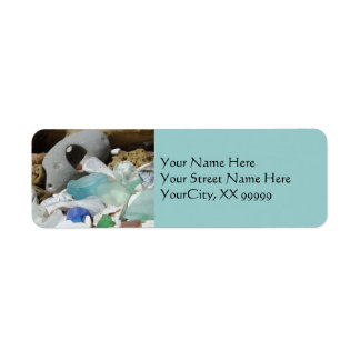 Blue Seaglass Address Labels Beach Coastal Fossili