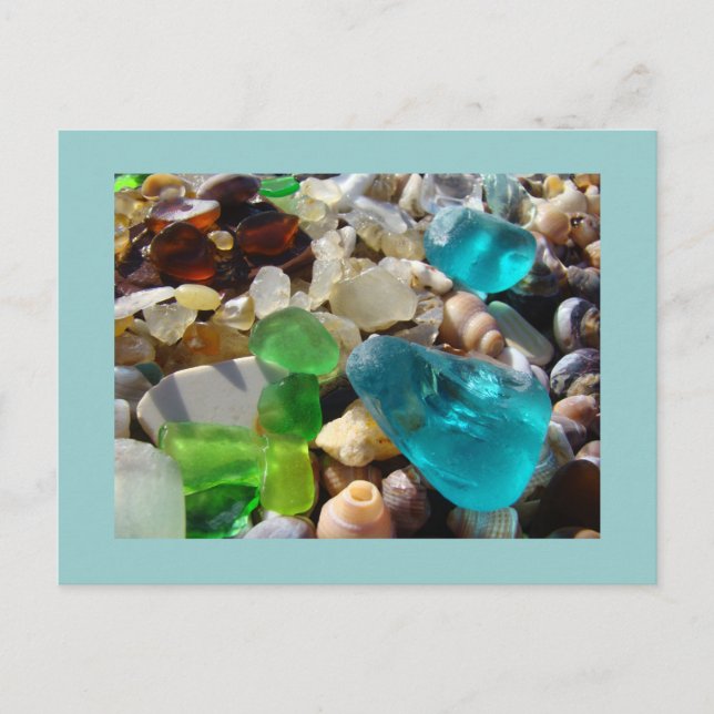 Blue Seaglass Postkarten Green Sea Glass Agates (Vorderseite)