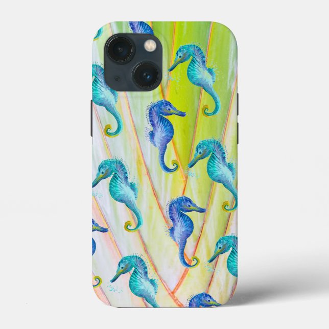 Blue Seahorse Apple iPhone 13 mini Coque (Verso)