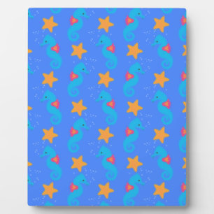 Blue Seahorses And Starfish Pattern Fotoplatte