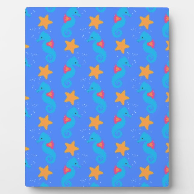 Blue Seahorses And Starfish Pattern Fotoplatte (Vorderseite)
