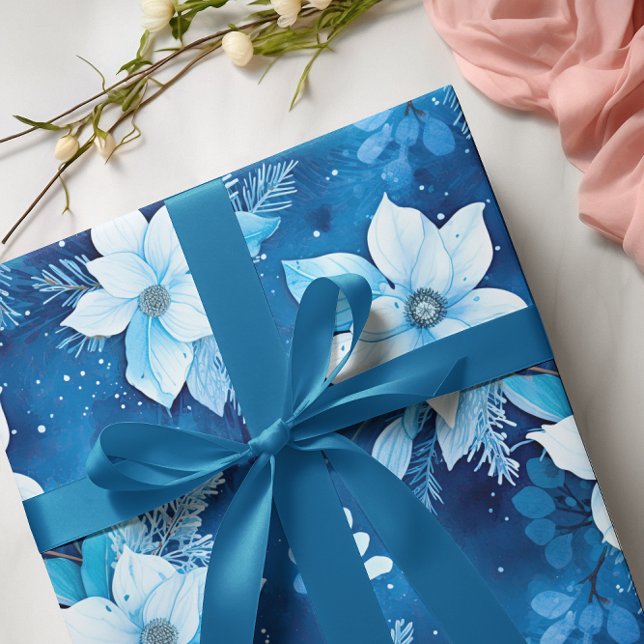 Blue Seamless Paper Christmas Blumenmuster Geschenkpapier (Von Creator hochgeladen)