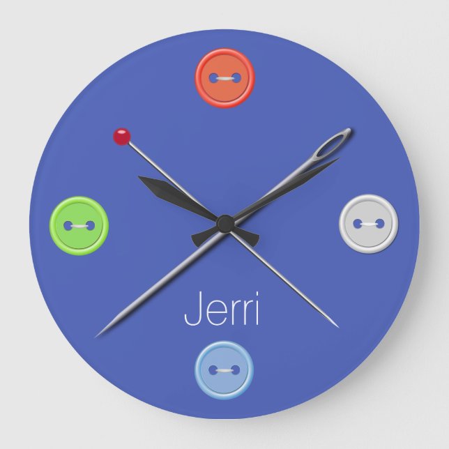 Blue Seamstress Wall Clock Große Wanduhr (Vorderseite)
